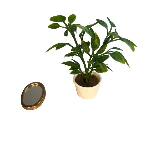Vintage Miniature Dollhouse Potted Plant and Oval Wall Mirror - Picture 1 of 9